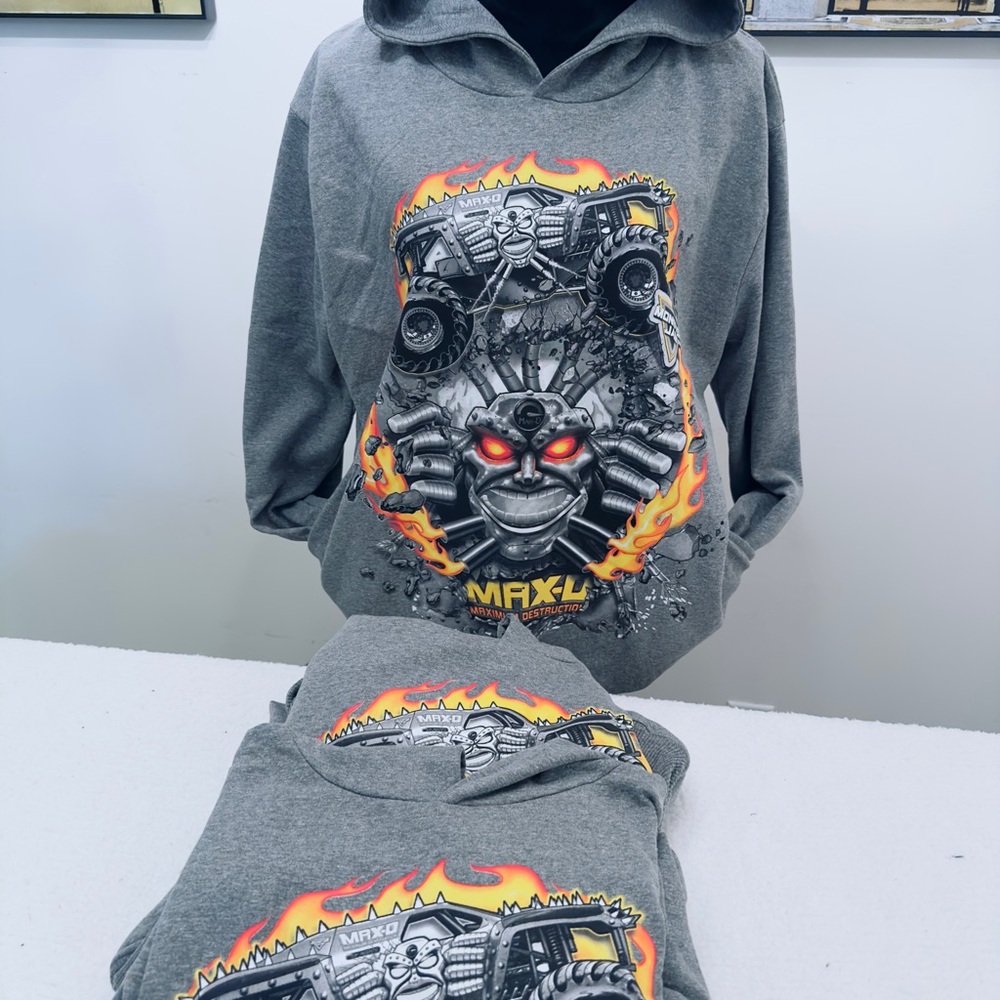 Gray Hoodie with Monster Truck Graphic